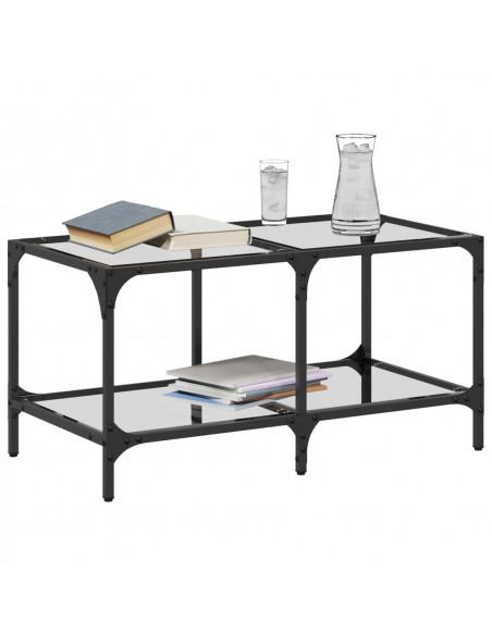 Tavolini con Piano Vetro Trasparente 2 pz 78,5x40x40 cm Acciaio
