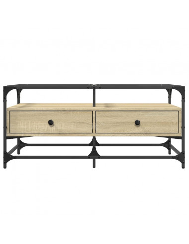 Tavolino con Piano in Vetro Rovere Sonoma 98,5x50x45 cm Acciaio