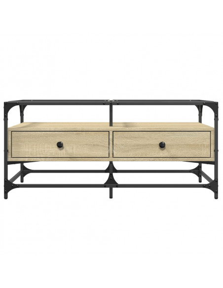 Tavolino con Piano in Vetro Rovere Sonoma 98,5x50x45 cm Acciaio