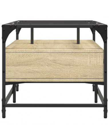 Tavolino con Piano in Vetro Rovere Sonoma 98,5x50x45 cm Acciaio