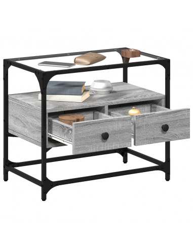 Mobile TV Piano Vetro Grigio Sonoma 60x35x51 Legno Multistrato