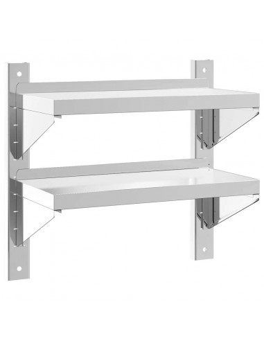 Mensola a Muro 2 Ripiani 50x23,5x60cm Argento in Acciaio Inox