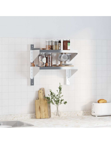 Mensola a Muro 2 Ripiani 50x23,5x60cm Argento in Acciaio Inox