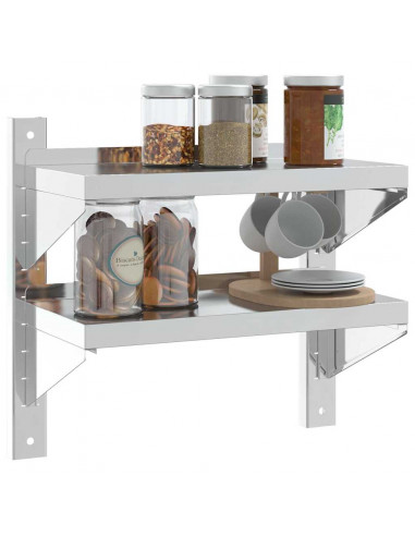 Mensola a Muro 2 Ripiani 50x23,5x60cm Argento in Acciaio Inox