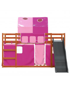 Letto a Castello con Scivolo e Tende Rosa 90x200 cm 2