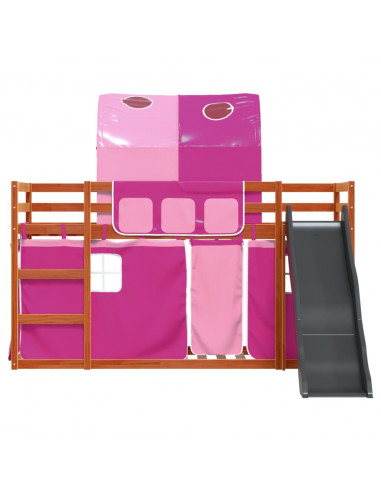 Letto a Castello con Scivolo e Tende Rosa 90x200 cm