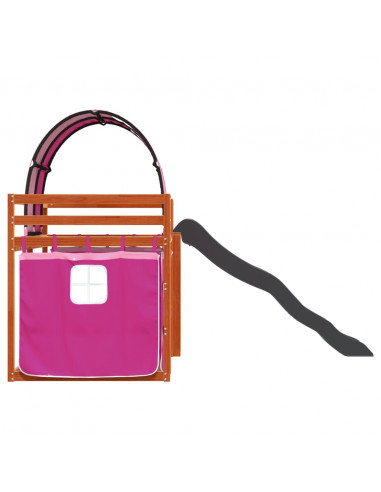 Letto a Castello con Scivolo e Tende Rosa 90x200 cm