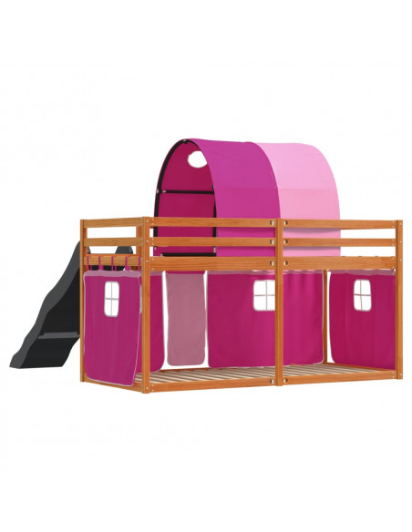 Letto a Castello con Scivolo e Tende Rosa 90x200 cm