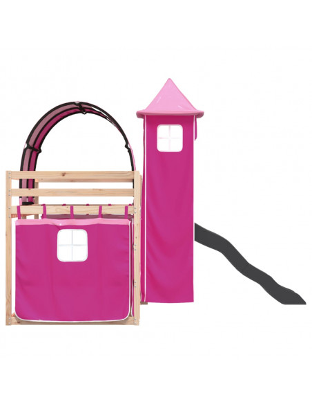 Letto a Castello con Scivolo e Tende Rosa 90x200 cm