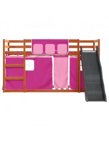 Letto a Castello con Scivolo e Tende Rosa 80x200 cm