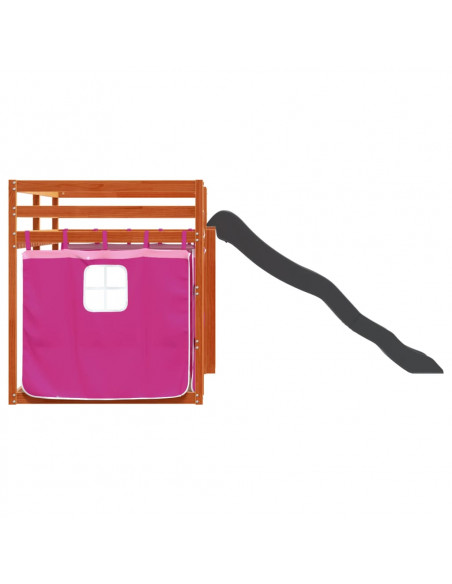 Letto a Castello con Scivolo e Tende Rosa 80x200 cm