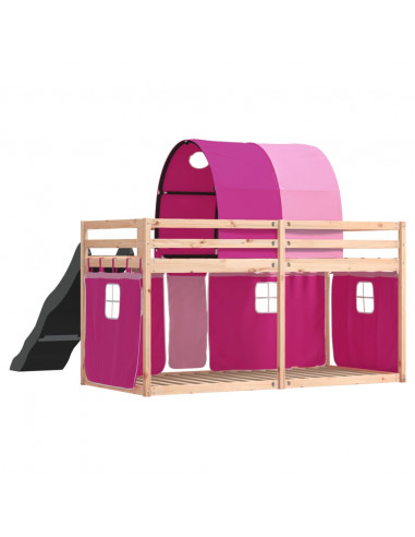 Letto a Castello con Scivolo e Tende Rosa 80x200 cm