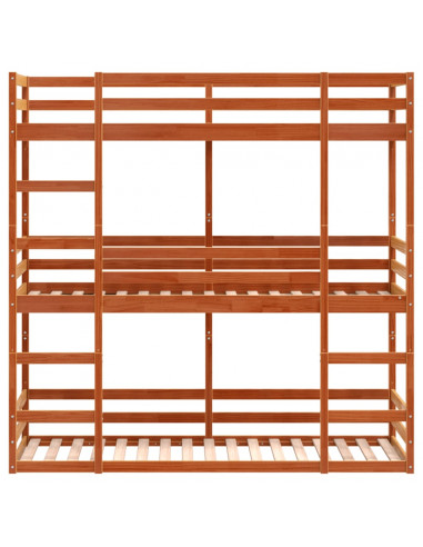 Letto Castello Triplo Marrone Cera 75x190cm Legno Massello Pino