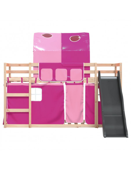 Letto a Castello con Scivolo e Tende Rosa 90x200 cm