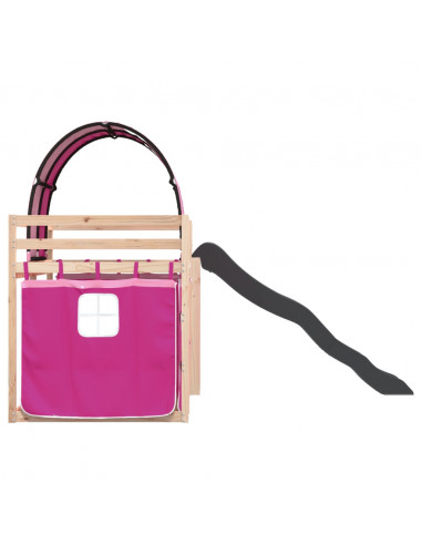 Letto a Castello con Scivolo e Tende Rosa 90x200 cm