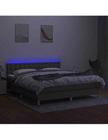 Letto a Molle con Materasso e LED Tortora 180x200 cm in Tessuto