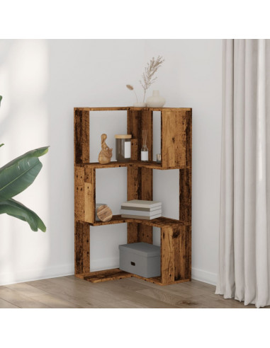 Libreria Angolare 3 Ripiani Legno Vecchio 50x50x102 cm Legno