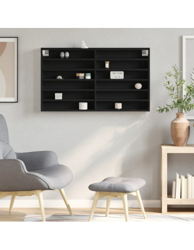 Armadietto con Vetrina Nero 100x8,5x58 cm in Legno Multistrato