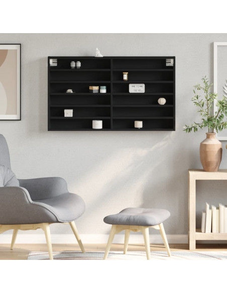 Armadietto con Vetrina Nero 100x8,5x58 cm in Legno Multistrato