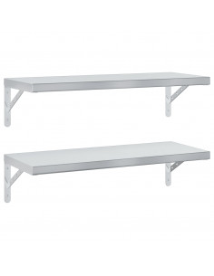 Mensole a Muro 2 pz 75x30 cm Argento in Acciaio Inossidabile 2