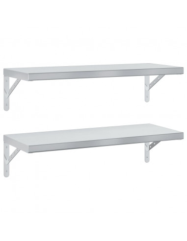 Mensole a Muro 2 pz 75x30 cm Argento in Acciaio Inossidabile