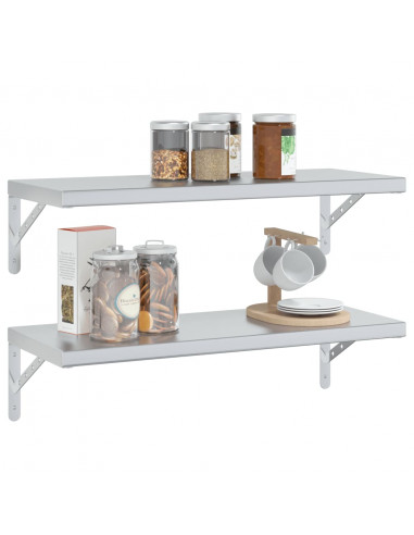 Mensole a Muro 2 pz 75x30 cm Argento in Acciaio Inossidabile