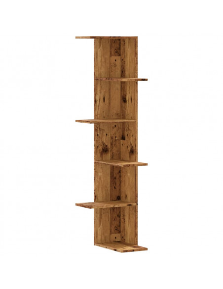 Scaffale Angolare Muro Legno Antico 36,5x36,5x140cm Multistrato