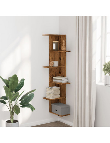 Scaffale Angolare Muro Legno Antico 36,5x36,5x140cm Multistrato