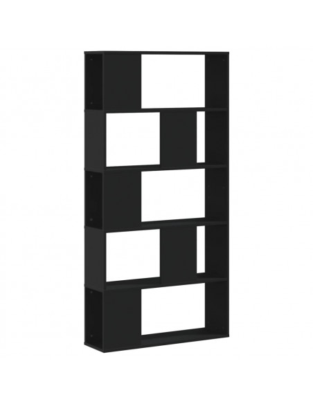 Libreria 5 Ripiani Nera 80,5x23,5x162,5cm in Legno Multistrato