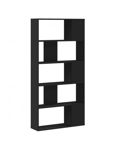 Libreria 5 Ripiani Nera 80,5x23,5x162,5cm in Legno Multistrato