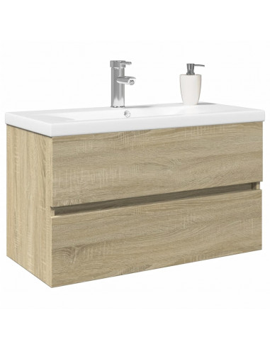 Set Mobili da Bagno 2 pz in Ceramica e Legno Multistrato