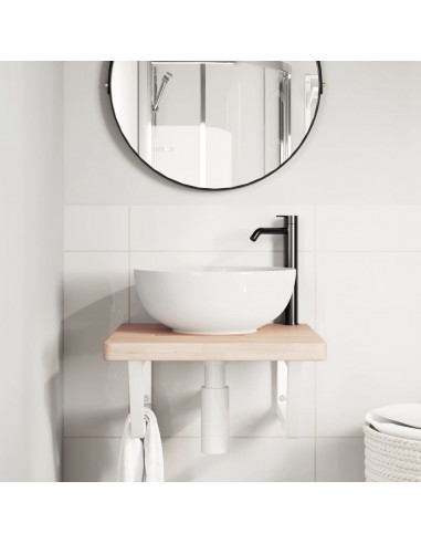 Ripiano a Parete per Lavabo in Acciaio e Massello di Rovere