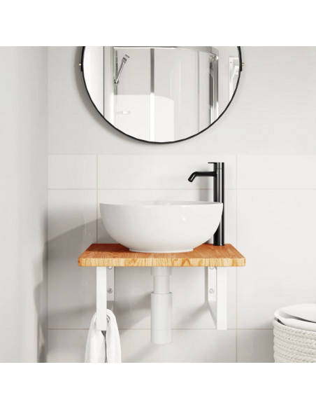 Ripiano a Parete per Lavabo in Acciaio e Massello di Rovere