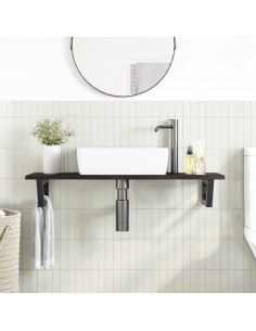 Ripiano a Parete per Lavabo in Acciaio e Massello di Rovere 2