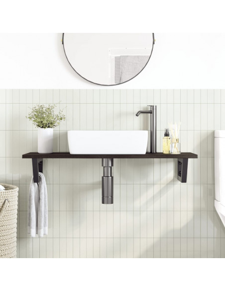 Ripiano a Parete per Lavabo in Acciaio e Massello di Rovere