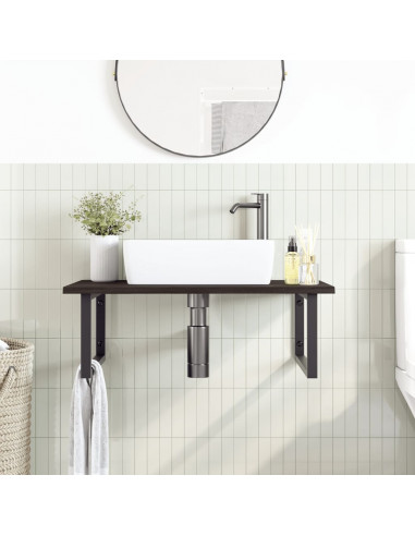 Ripiano a Parete per Lavabo in Acciaio e Massello di Rovere