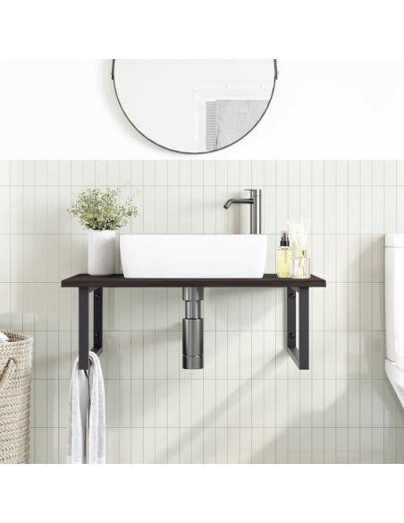 Ripiano a Parete per Lavabo in Acciaio e Massello di Rovere