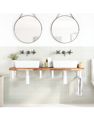 Ripiano a Parete per Lavabo in Acciaio e Massello di Acacia