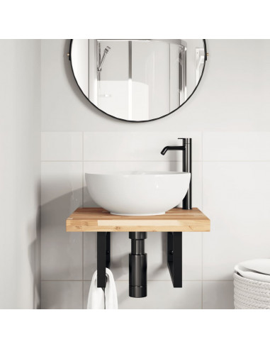 Ripiano a Parete per Lavabo in Acciaio e Massello di Acacia