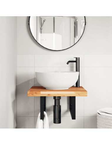 Ripiano a Parete per Lavabo in Acciaio e Massello di Acacia