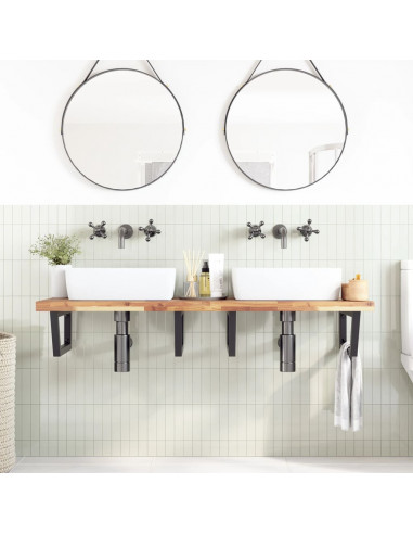 Ripiano a Parete per Lavabo in Acciaio e Massello di Acacia