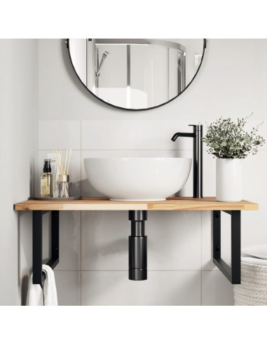 Ripiano a Parete per Lavabo in Acciaio e Massello di Acacia