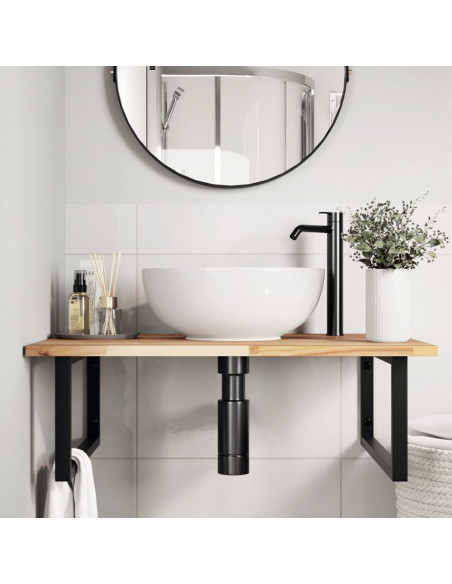 Ripiano a Parete per Lavabo in Acciaio e Massello di Acacia