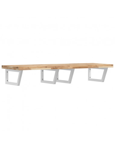 Ripiano a Parete per Lavabo in Acciaio e Massello di Acacia