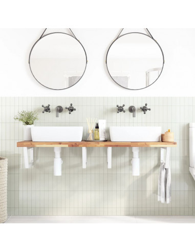 Ripiano a Parete per Lavabo in Acciaio e Massello di Acacia