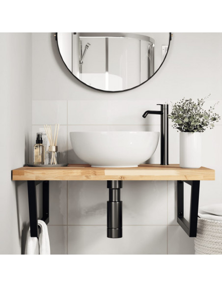 Ripiano a Parete per Lavabo in Acciaio e Massello di Acacia