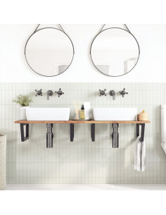 Ripiano a Parete per Lavabo in Acciaio e Massello di Acacia 2