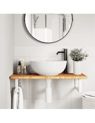 Ripiano a Parete per Lavabo in Acciaio e Massello di Rovere