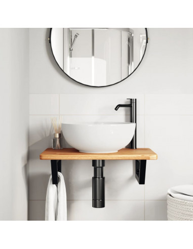 Ripiano a Parete per Lavabo in Acciaio e Massello di Rovere