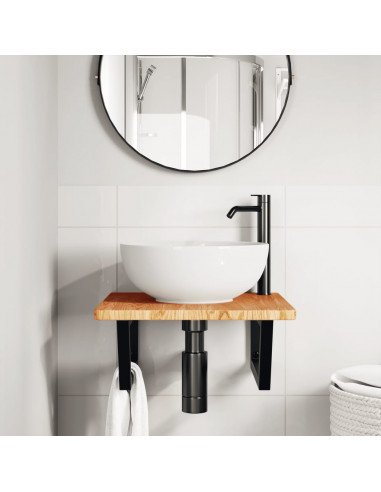 Ripiano a Parete per Lavabo in Acciaio e Massello di Rovere